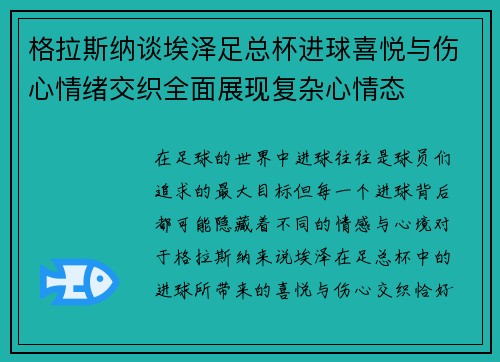 格拉斯纳谈埃泽足总杯进球喜悦与伤心情绪交织全面展现复杂心情态 格拉斯纳谈埃泽足总杯进球喜悦与伤心情绪交织全面展现复杂心情态